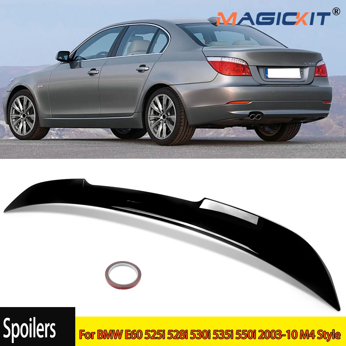 For 04-10 BMW 5 Series E60 Sedan M4 Style Glossy Black Rear Trunk Spoiler Wing