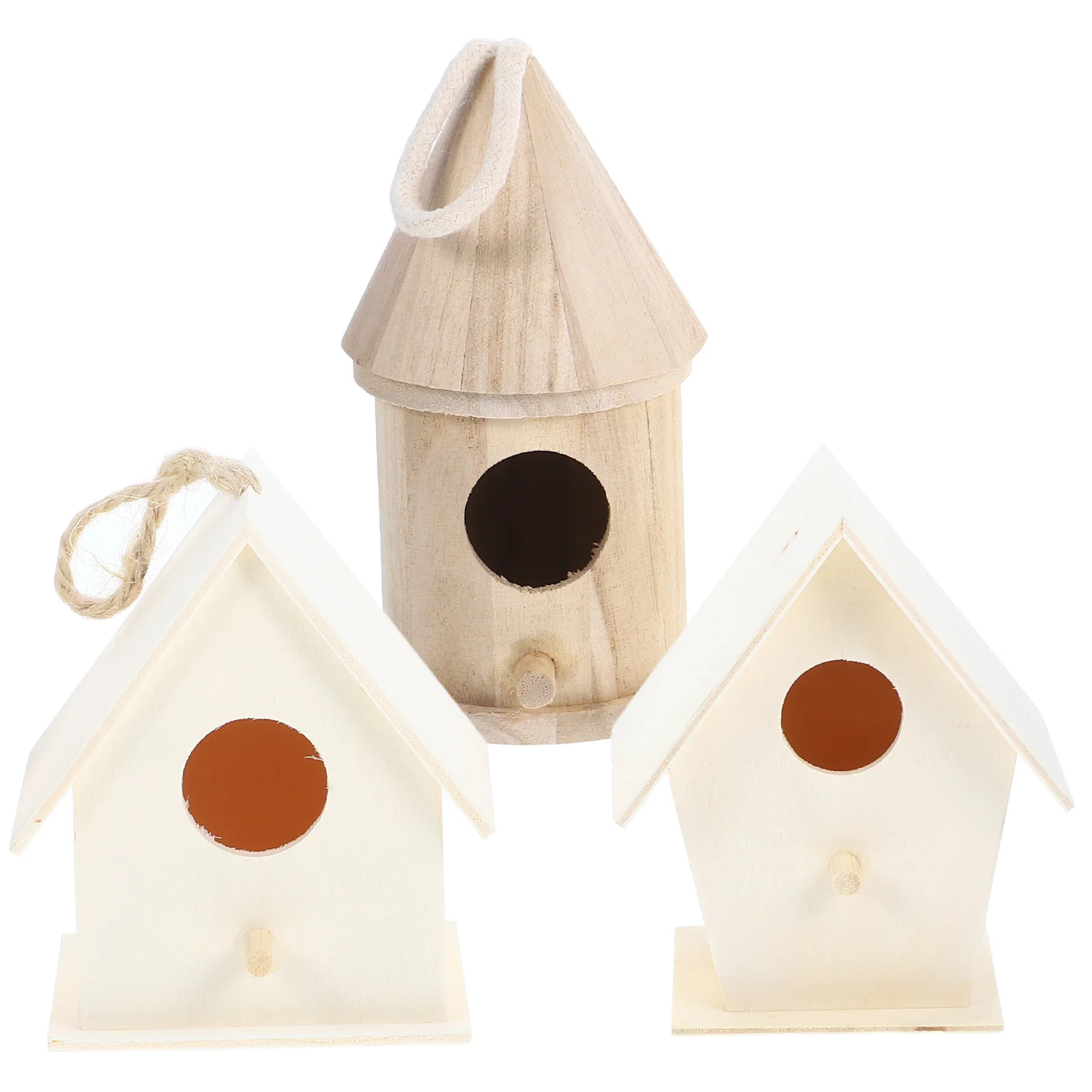 

3Pcs Wooden Bird Nest Unfinished DIY Pendant Entrance Birdhouse for Small Birds Hanging Rope Garden Decoration
