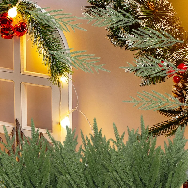 Agujas de pino artificiales para decoración de Navidad, ramas de plantas verdes falsas, guirnalda de árbol de Navidad, ramo, accesorios de decoración, 20/5 piezas