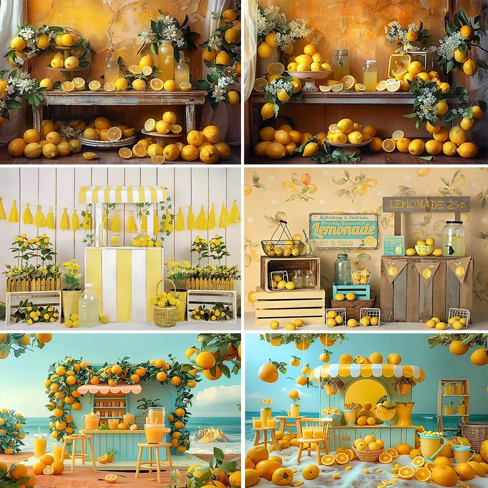 Lemon Booth Shop Theme Photography Background Baby Shower Kids Birthday Party Newborn Baby Portrait Photo Banner Studio Props