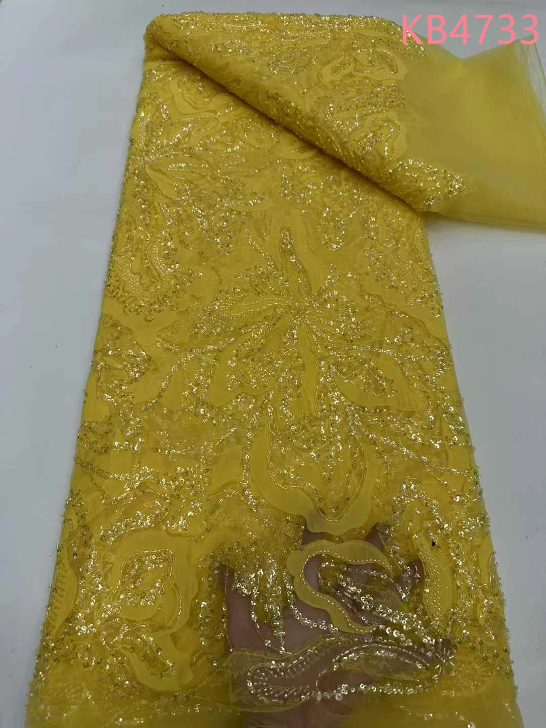 African Pink Beaded Lace Fabric African Lace Fabric 5 Yards High Quality 2025 Burnt Orange Sequins Groom Lace For Sewing KB4733