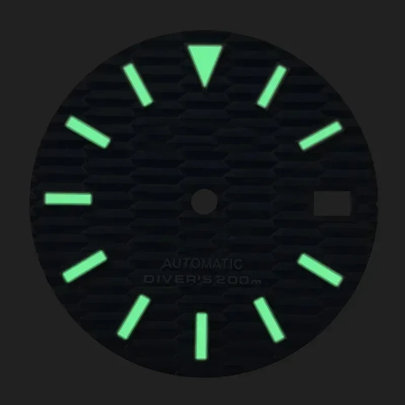 28.5Mm S SKX007/009 Dial Jam Tangan Modifikasi Cocok untuk Gerakan NH35 NH36 Aksesori Jam Tangan Logo Kustom Bercahaya Hijau