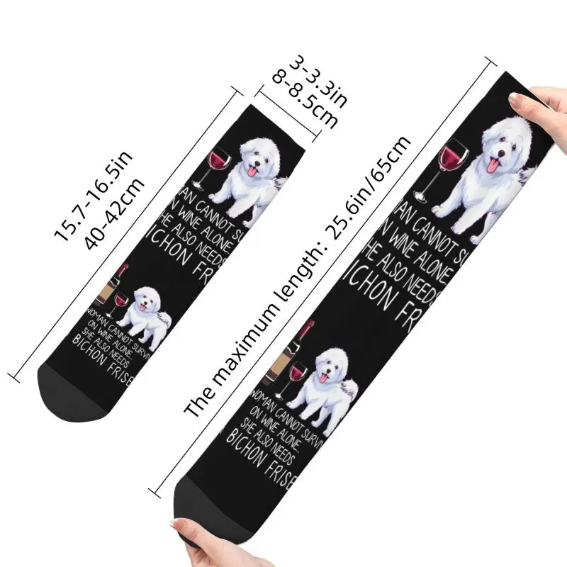 Lustige Wein und Bichon Frise Hund Kleid Socken für Männer Frauen warme Mode Crew Socken