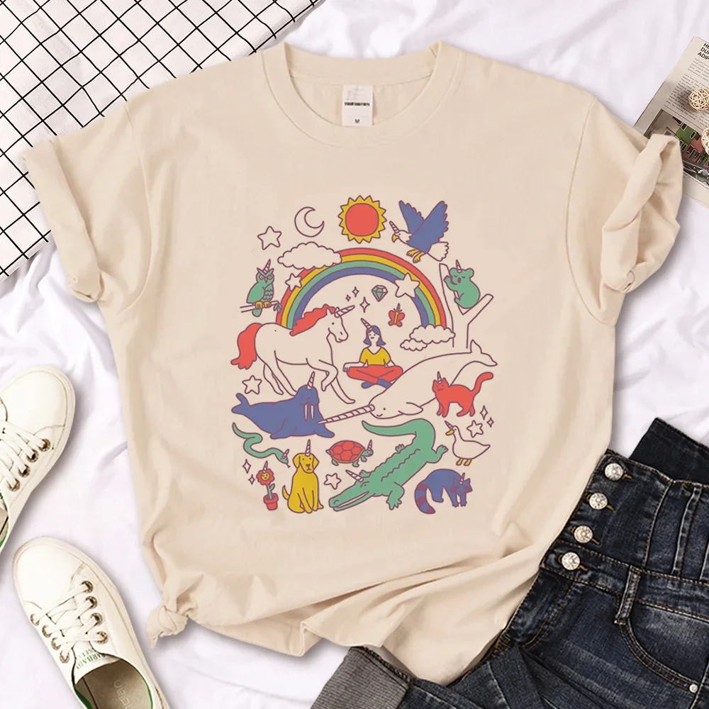 Horse T-shirts Women Streetwear Tops Lady Summer Fashion O-Neck Short Sleeve Vintage Casual Clothes Leisure Tees Comfortable