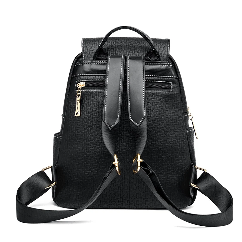 PU leather Cloth Women Fashion Backpack Large Capacity Black Casual Travel Backpack Multifunctional High Quality Ladies Bag New