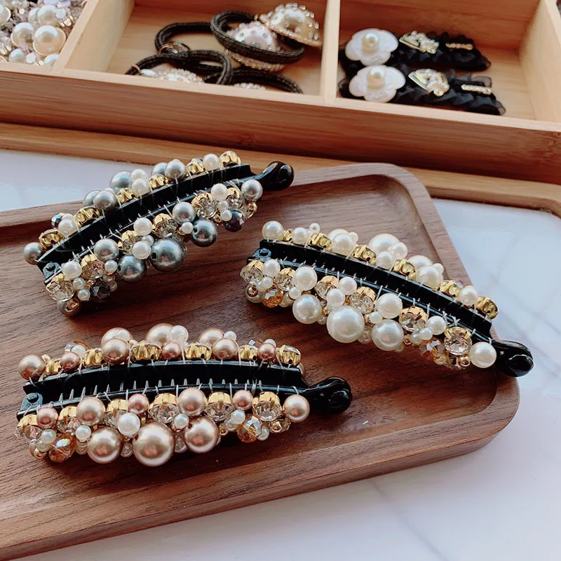 

Handmade Wrapped Imitation Pearl Exquisite Banana Clip Korea Sweet Simple Cute Hair Claw for Women Fashion Hair Accessories