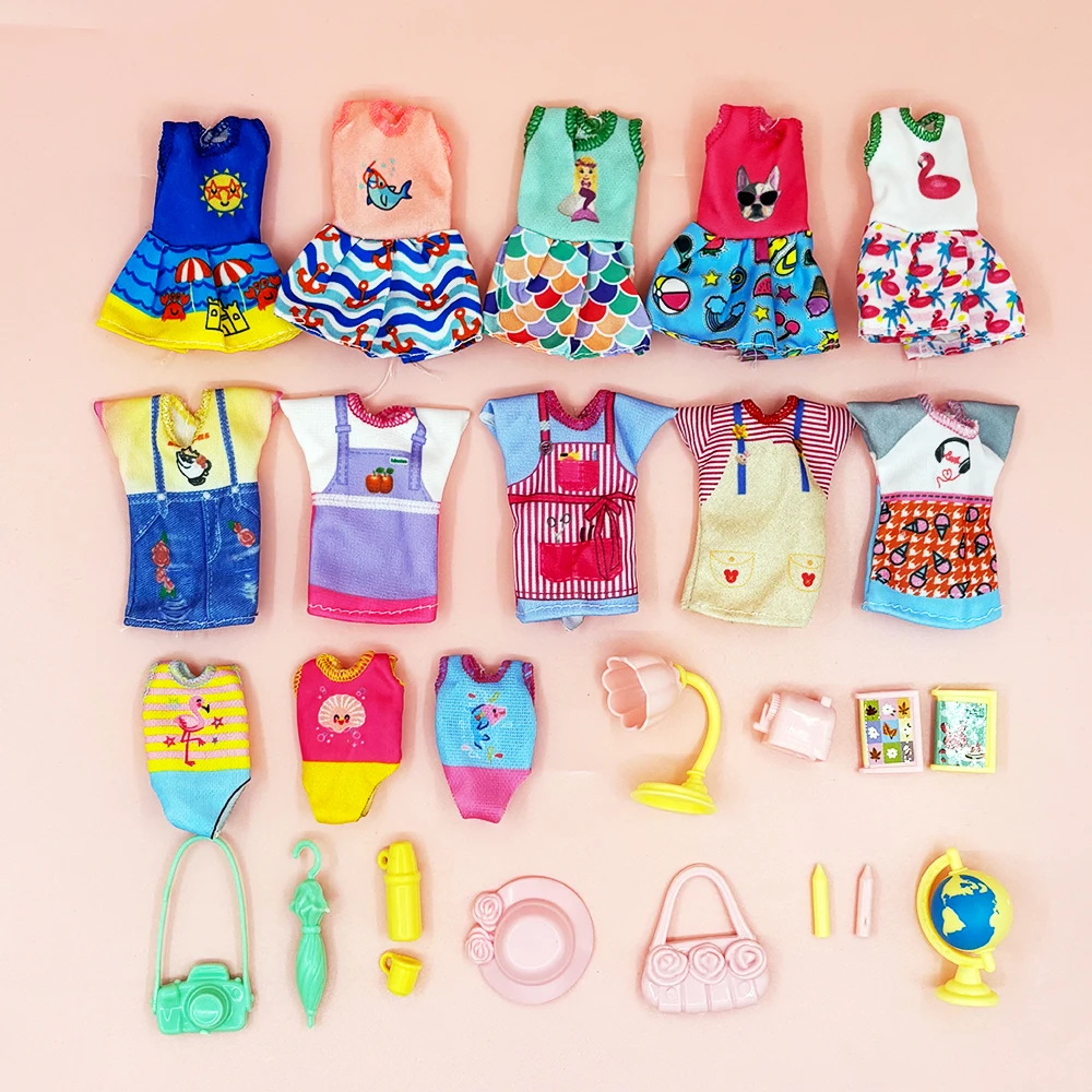 Ensemble de tenues de poupée à la mode, 26 pièces, pour poupées de 5.5 pouces, comprend 5 robes, 5 robes t-shirts, 3 maillots de bain et 13 mini accessoires, jouet cadeau