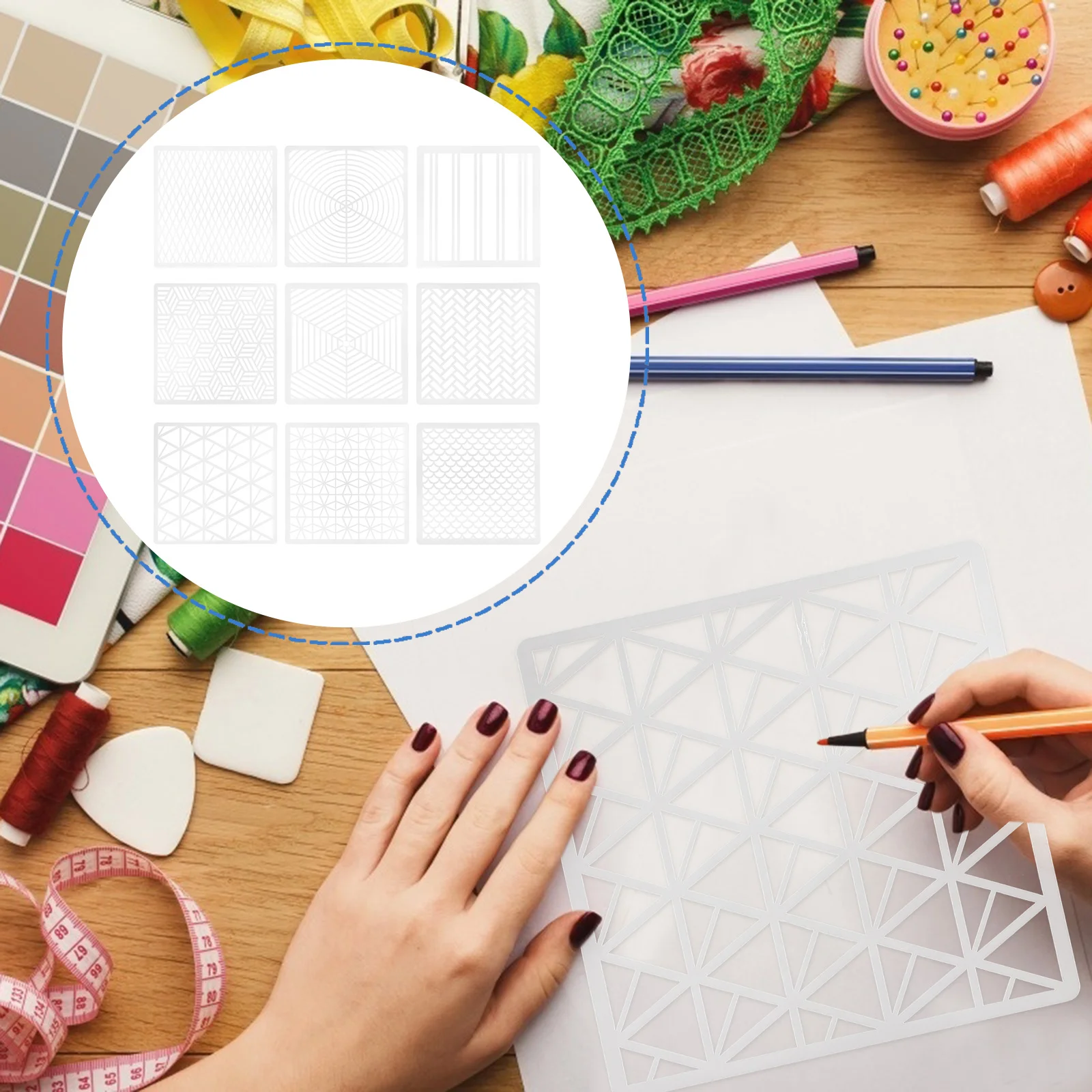 

9Pcs Painting Templates Geometric Stencils Reusable DIY Craft Supplies for Scrapbook Drawing Art Projects Kids Creative