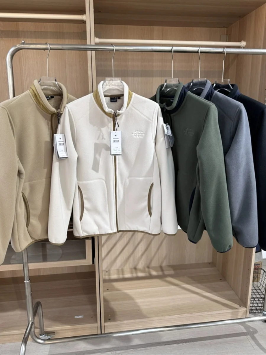 

Trendy Lamb Fur Jaet Thiened Stand Collar Zipper Closure Youth Faion Autumn Winter Outerwear for Couples Fce Lined