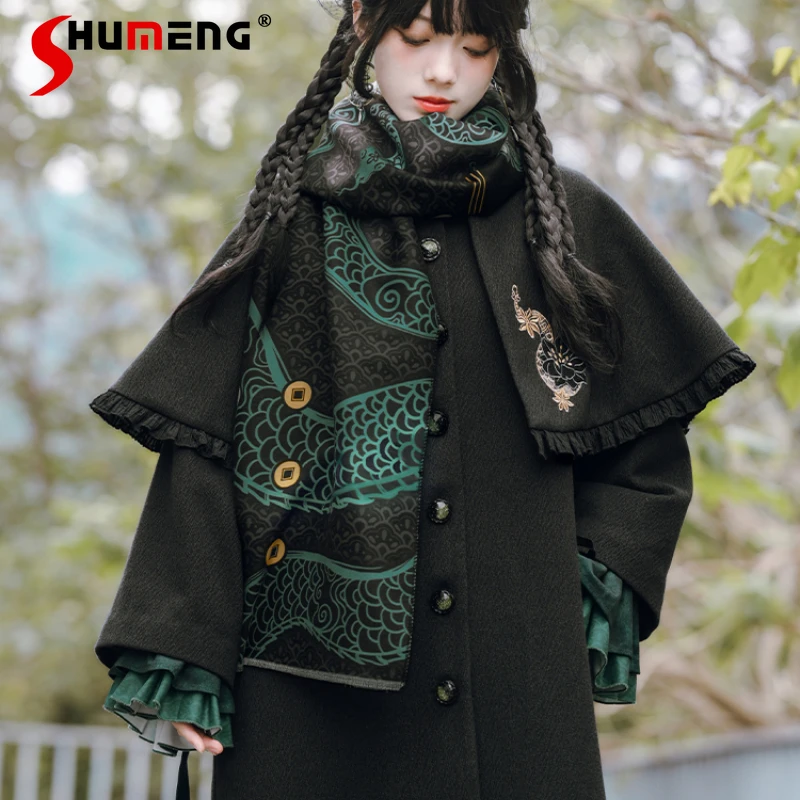 

National Style Imitation Cashmere Printed Shawl Scarves Women's Autumn Warm Tassel With New Chinese Scarf Apparel Accessories