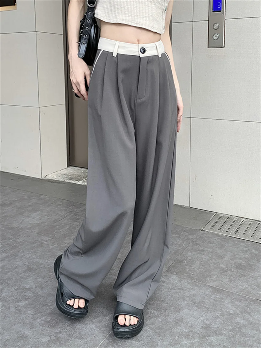 

PLAMTEE Straight Mopping Pants Women Chic Wide Leg Spring 2024 Slim Office Lady High Waist Minimalist Loose All Match Casual