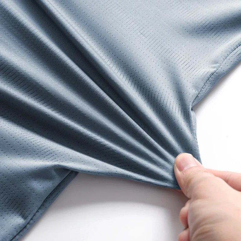 Camiseta para correr para hombre, camiseta fina de seda helada con estampado reflectante, camiseta de Fitness transpirable de manga corta de secado rápido