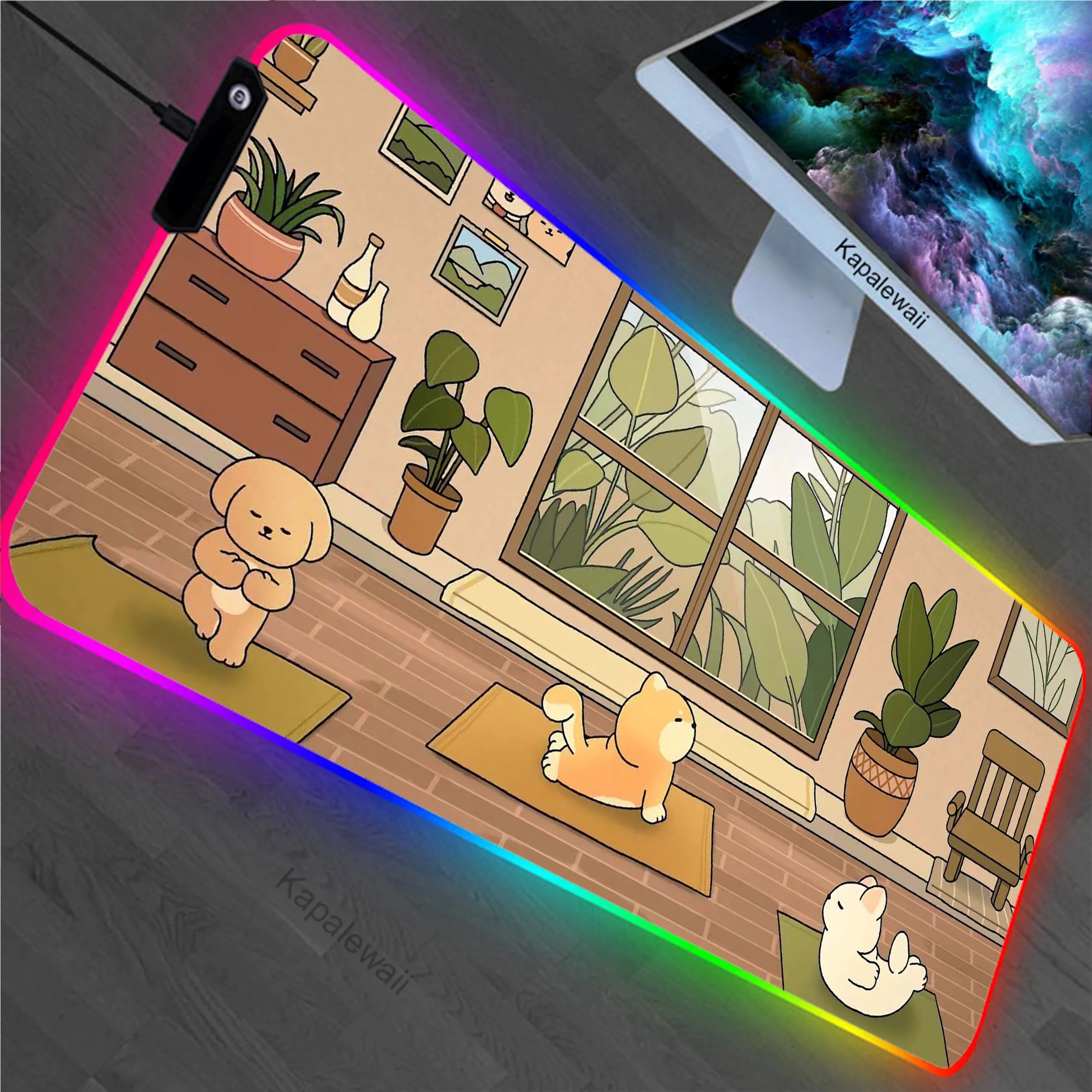 

Cat Plant RGB LED Mouse Pad Game Mat Gamer Mousepad Locking Edge Gaming Table Carpet Gamer Computer Desk Mat Rubber Mouse Mat