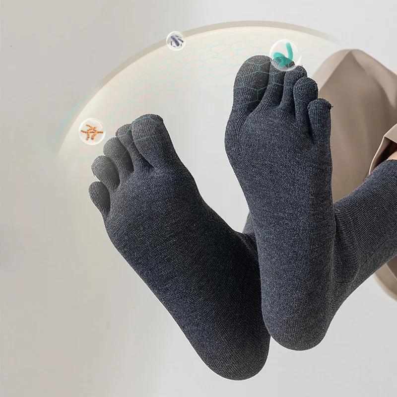 Kaus Kaki Lima Jari Pria Kaus Kaki Sedang Serbaguna Warna Polos Kaus Kaki Tinggi Ujung Terpisah Empat Musim Kaus Kaki Katun Ujung Terpisah Kasual