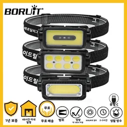 BORUiT COB LED Work Headlamp High Powerful Sensor Headlight Type-C Rechargeable Torch Waterproof Camping Fishing Search Lantern