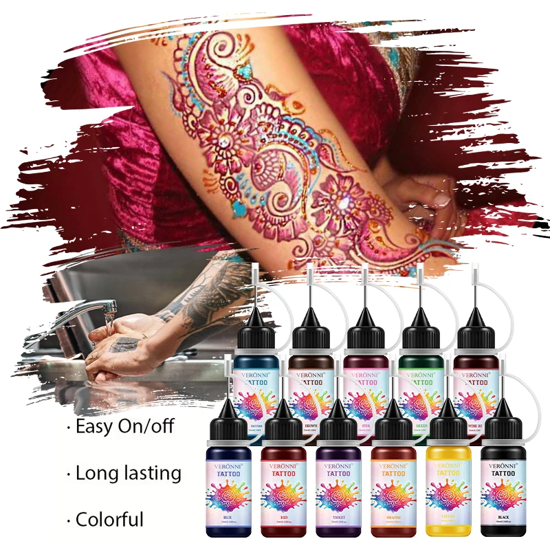Pâte à tatouer au henné avec pochoirs, gel d'encre temporaire pour tatouage au henné, crème de peinture corporelle, pigment DIY professionnel