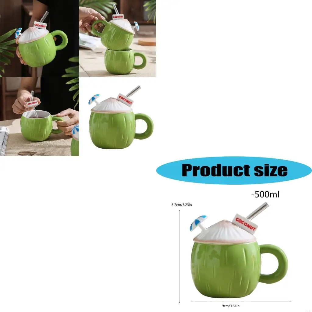 G92C 500ML Ceramic Drinking Cup Coconuts Nonslip Bottom Suitable for Preventing Spills and Fun Entertainment at Gatherings