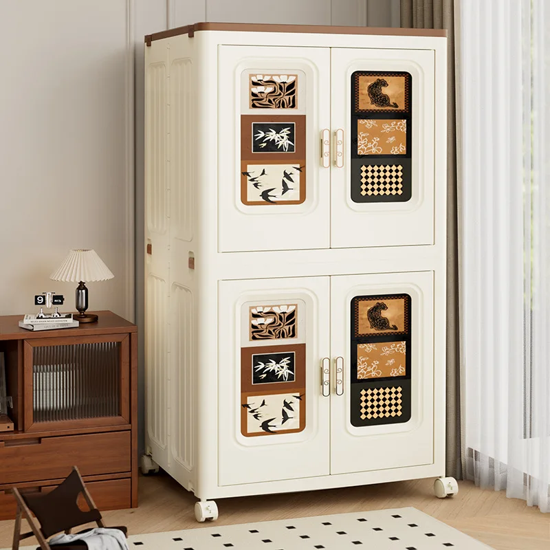 Vintage Style Folding Storage Cabinet, Household Multi-Functional Wardrobe, Large Capacity Multi-Layer Organizer Storage Box