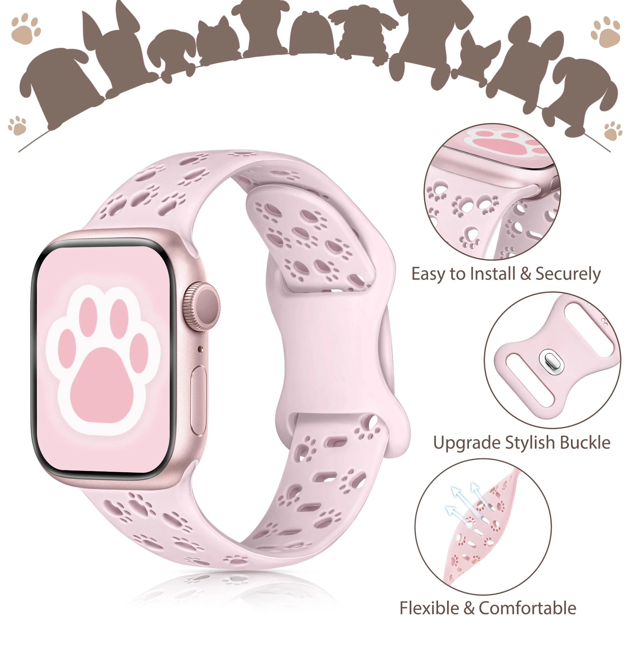 الكلب باو سيليكون حزام ل سوار ساعة يد آبل 45 مللي متر 40 38 42 49 44 41 مللي متر الجوف التدريجي سوار ل iWatch سلسلة 9 الترا 8 7 SE 6 5 4