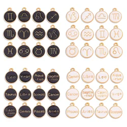 12Pcs Enamel Letter Pendant Leo Aries Cancer Constellation Alloy Charm for Couples Bracelet Earrings DIY Jewelry Ornament