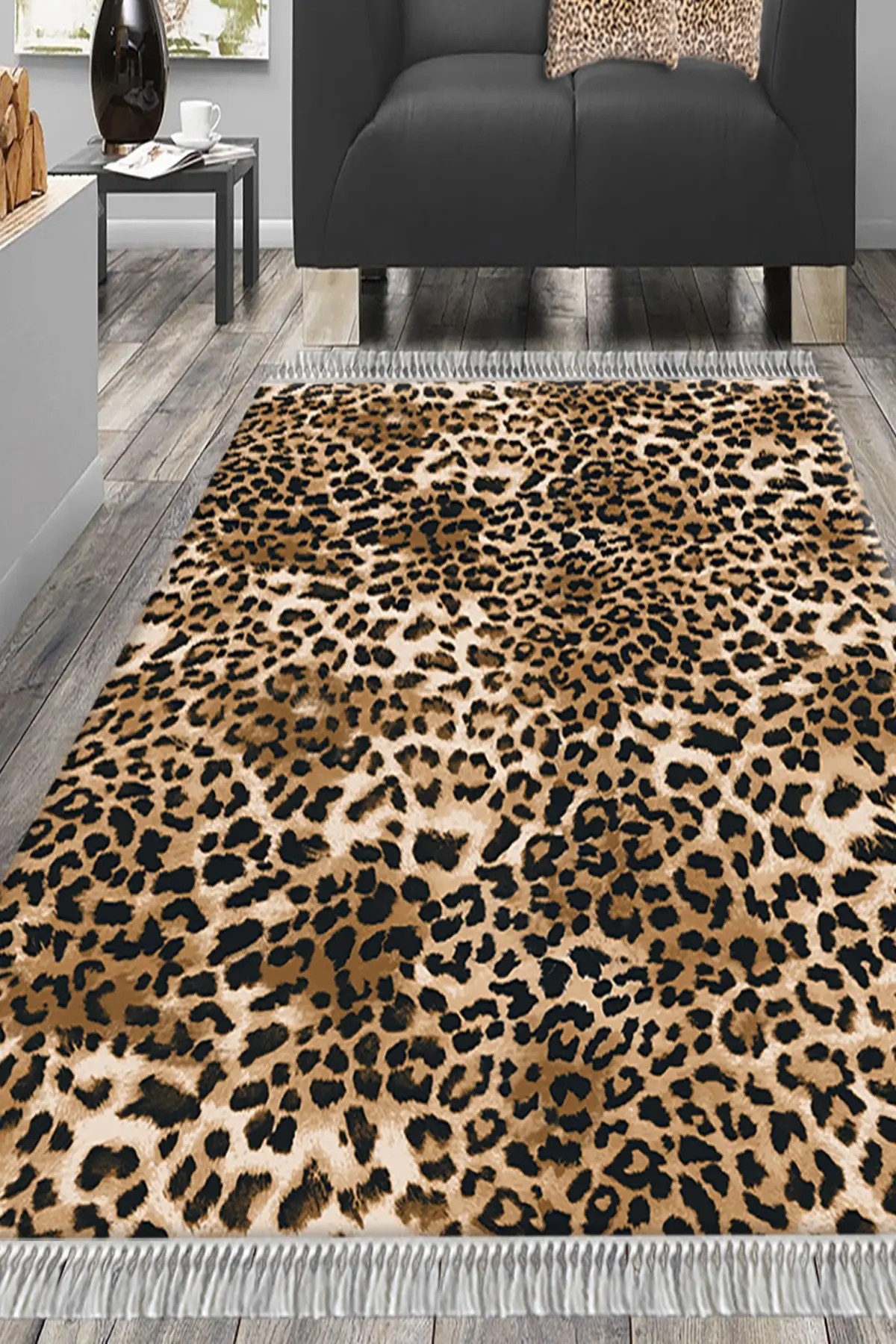 DOLBOVI Bely digital printed non-slip sole washable leopard patterned brown hall carpet and runner