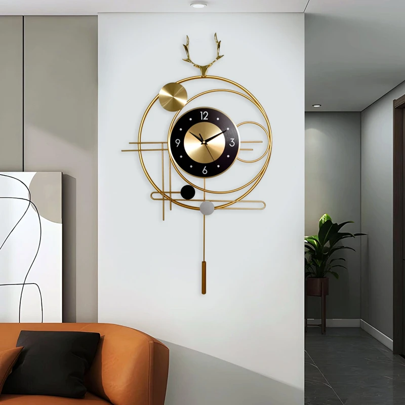 Large Gold Wall Clocks Modern Living Room Wall Decor Luxury Pendulum Clock Nordic Creative Kitchen Bedroom Mute Metal Wall Clock