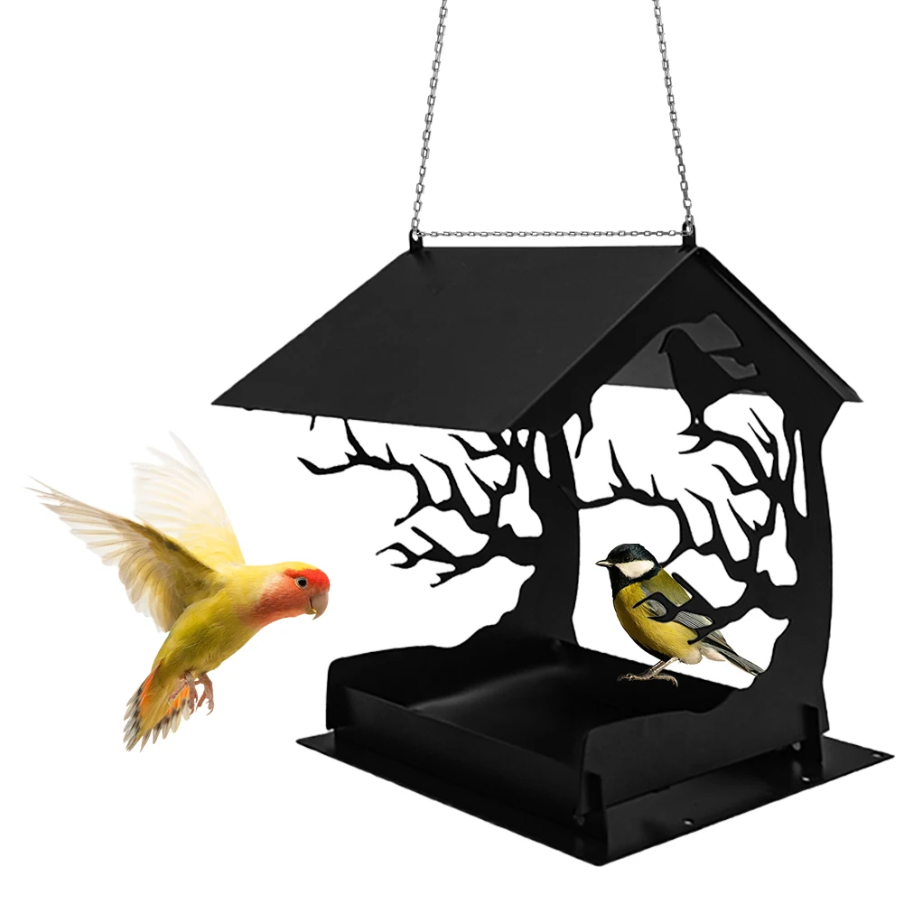 

Iron Bird Feeder with Roof Handmade Bird House Feeder Weatherproof House Shape Bird Feeder for Garden Yard Outside Decor