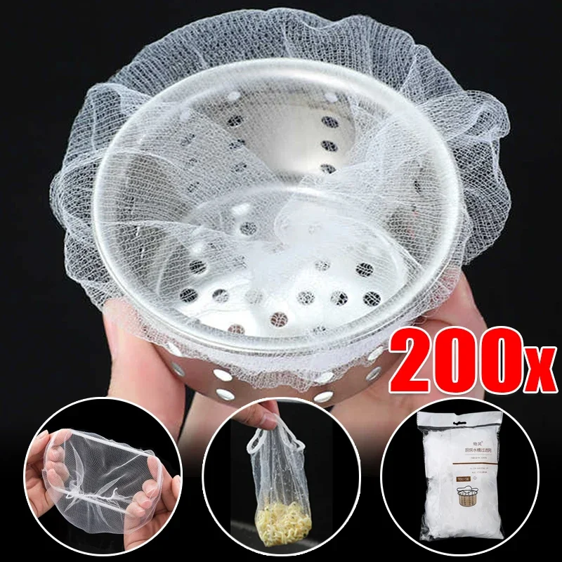 200/100pcs Disposable Sink Filter Mesh Bags Kitchen Sink Strainer Drain Hole Anti-blocking Garbage Bag Cleaning Strainers Net