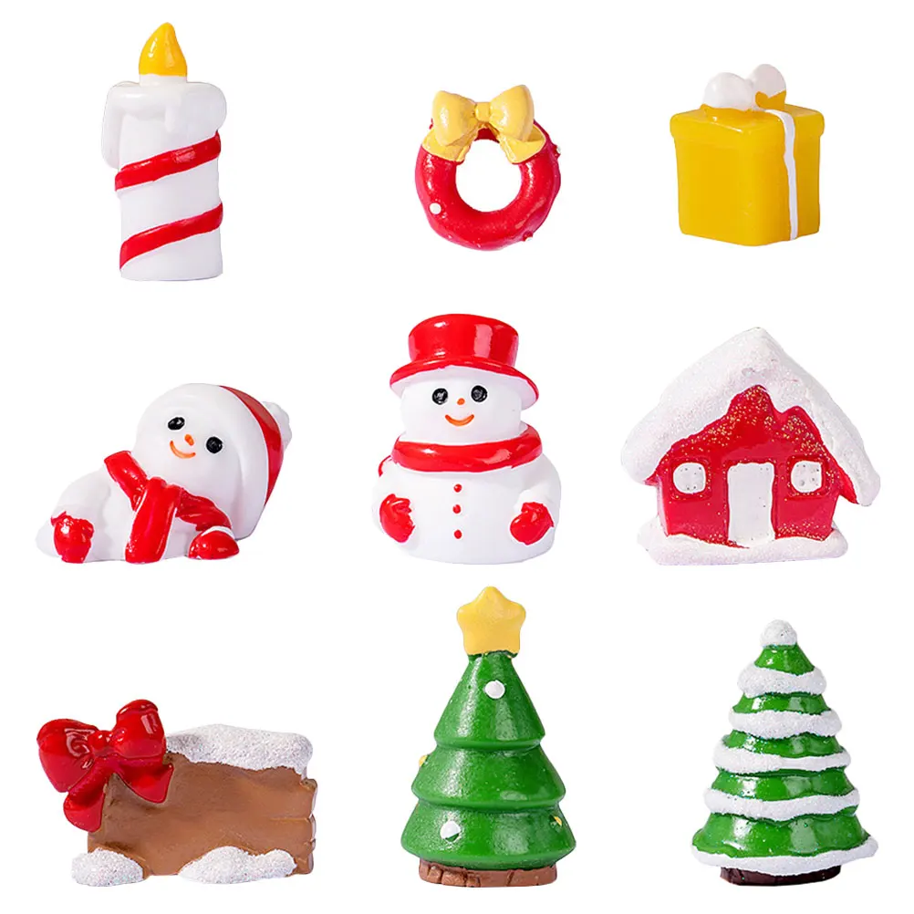 

9 Pcs Resin Decorations Mini Santa Snowman Craft Resin Christmas Supplies Miniature Christmas Statue Party Table