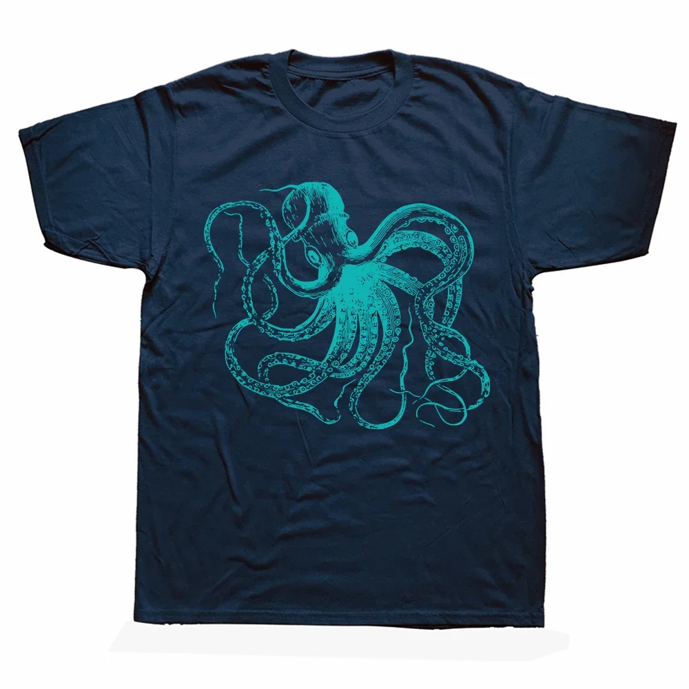 Round Neck Short-Sleeve Tshirt Clothing Casual T-shirts Vintage Octopus Marine Biologist Design Green Sea Life T Shirts Tee Tops