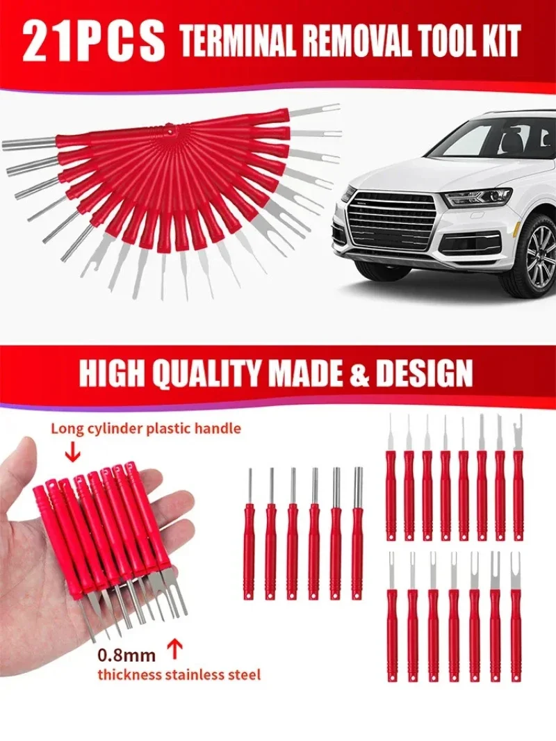 21Pcs Auto Terminal Removal Tool Kit Uto Kabel Stecker Entfernen Puller Elektrische Draht Crimp Stecker Pin Extractor Demontage Werkzeuge – Detail 1