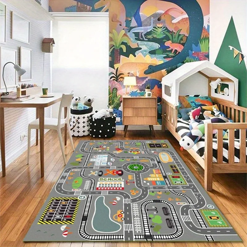 A 1-piece, 800 G/m² Car-themed Rug, 0.24 Inches Thick, Designed Specifically for The Bedrooms or Playrooms of Boys Ages 3 To 8.