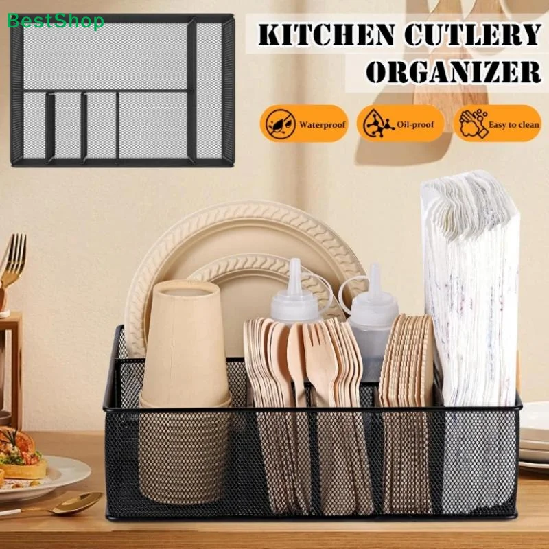 〔Y〕Black Metal Mesh Desk Organizer, Multi-Compartment Office Supply Caddy for Stationery Storage
