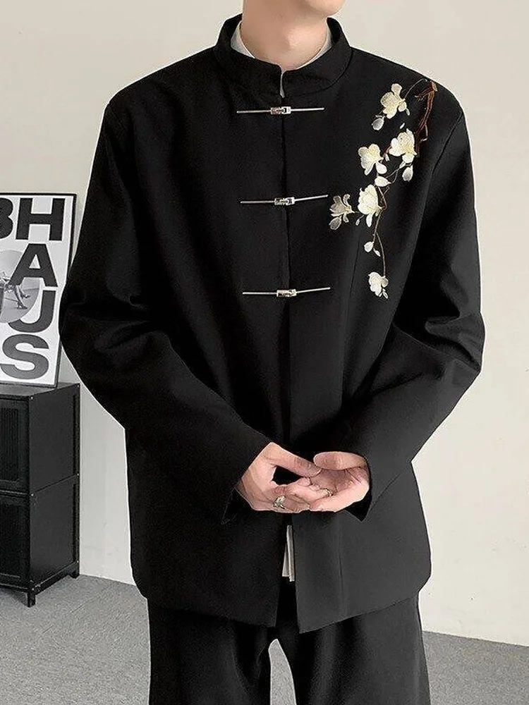 ชุดสูทแต่งงานผู้ชายสไตล์จีนแบบใหม่ ปักลายดอกแมกโนเลียสีขาว แจ็คเก็ตสไตล์ลำลองแบบตะวันตก สำหรับงานหมั้นและงานแต่งงาน