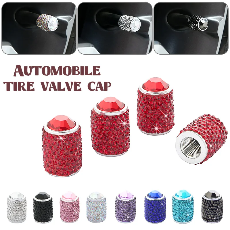 4Pcs Crystal Car Tire Valve Caps Diamond Dust-proof Wheel Caps Vehicle Bling Car Charms Decor Auto Motorcycle Accessories