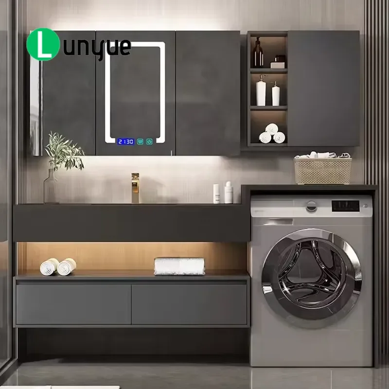 Luxury Modern Waterproof Stainless Steel PVC Ceramic Basin Bathroom Laundry Cabinet Custom Vanity Unit for Laundry Room
