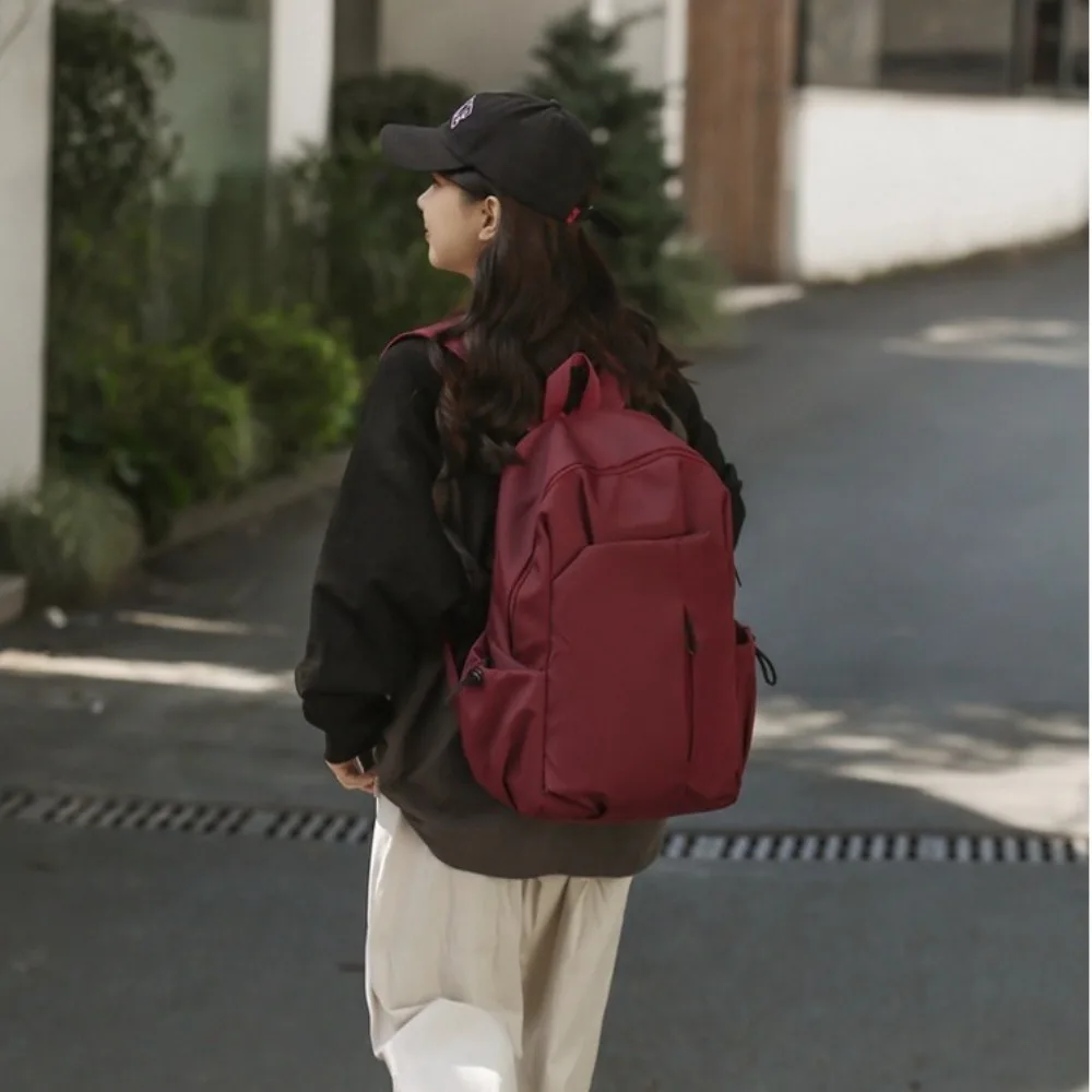 패션 나일론 컴퓨터 백팩 대용량 방수 학생용 가방 지퍼 단색 여행용 숄더백