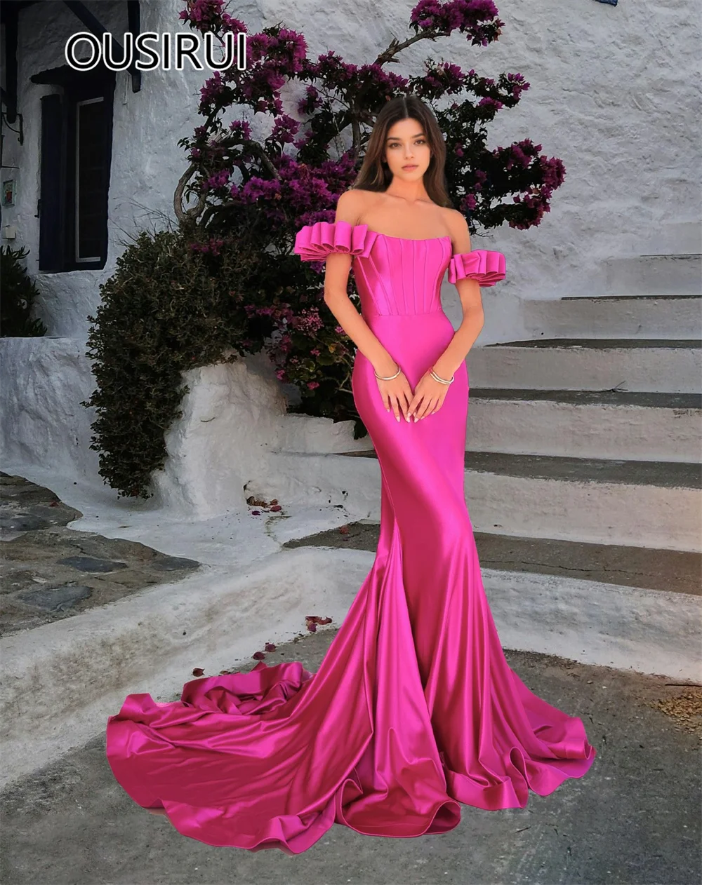 Strapless Collar Satin Sexy Sheath Formal Evening Dress Court Backelss Evening Arab Gown with Detachable Sleeve Custom Made