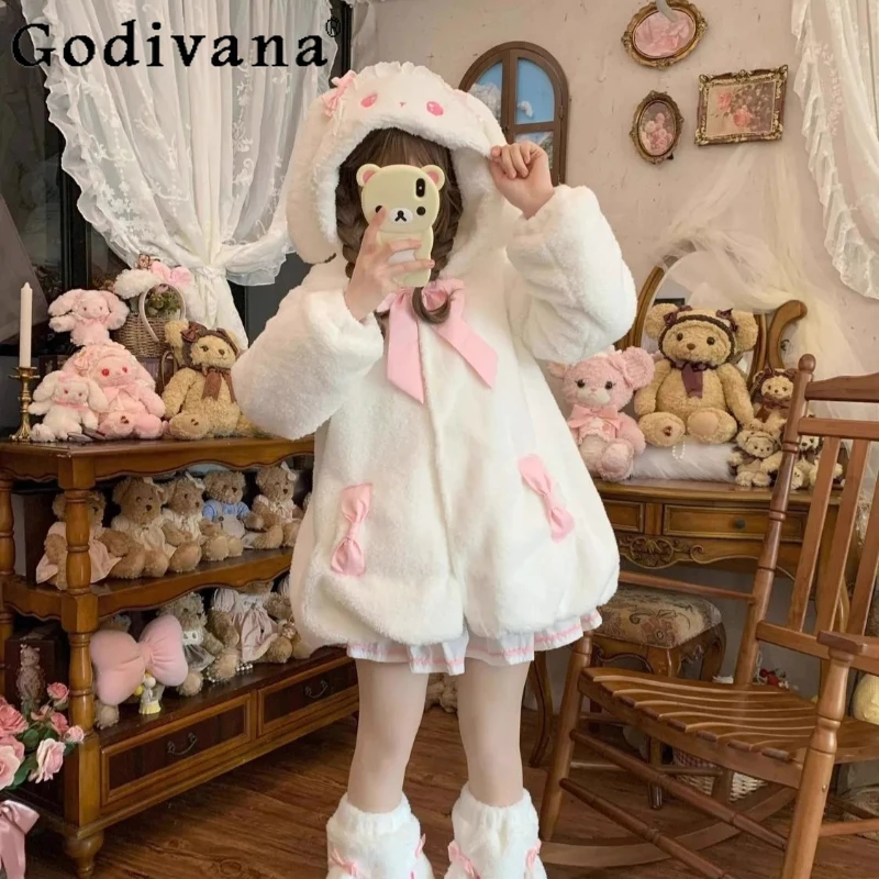 سترات بقلنسوة على شكل رسوم كرتونية لطيفة للخريف والشتاء للنساء سترة سميكة دافئة من القطن القطيفة معطف للفتيات سترات قطنية يابانية حلوة #5