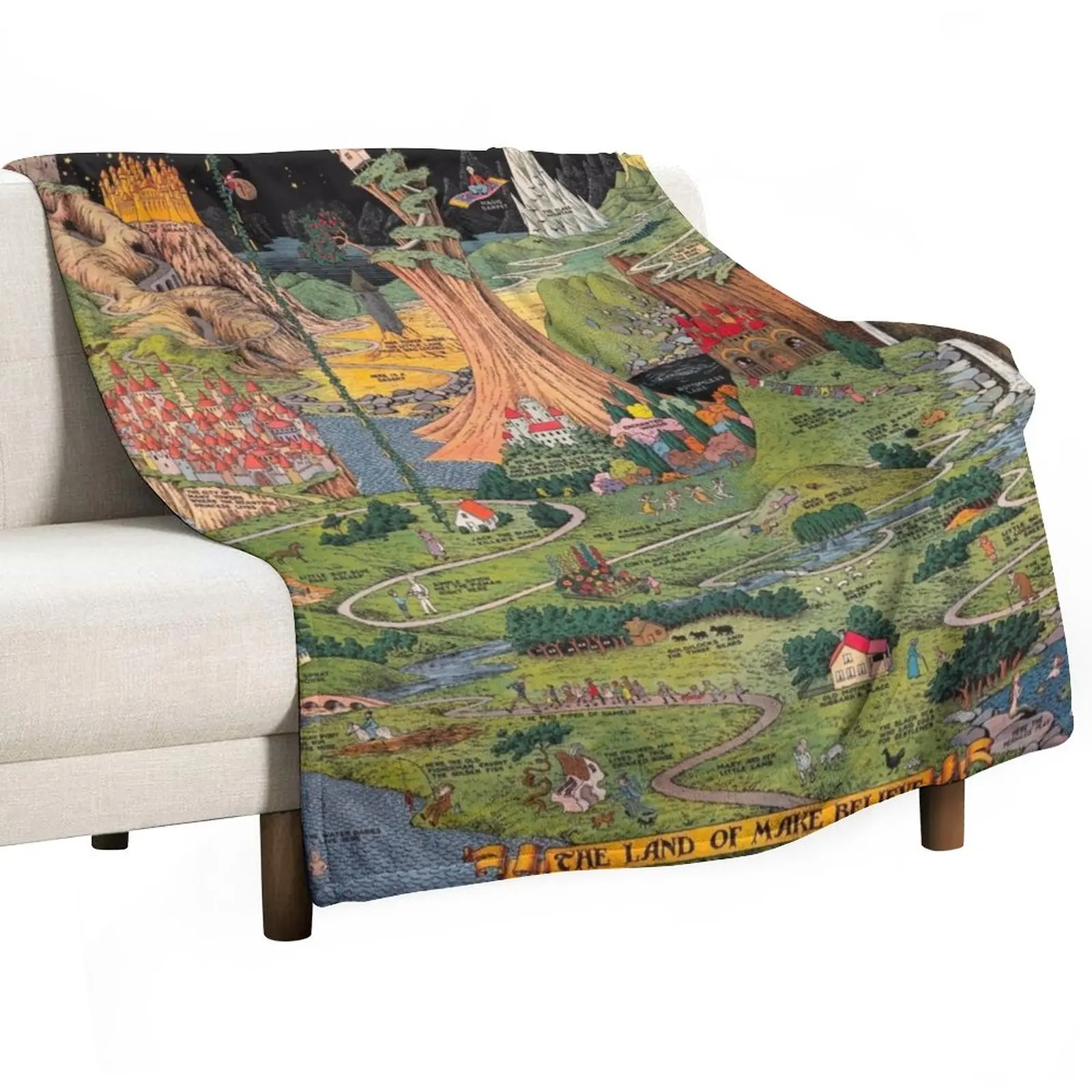 The land of make believe. Published by Jaro Hess 1930 Cornucopia of Fairy Tales Detailed Labeled Map Fun Magical F Throw Blanket