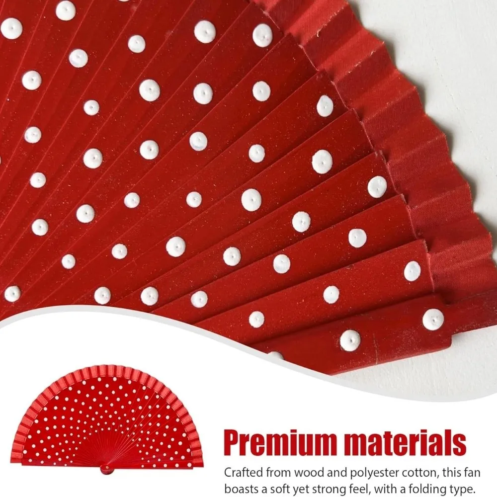 Elegante Abanico de Madera con Diseño de Puntos, Abanico Plegable Clásico Decorativo, Abanico de Mano para Baile y Fiestas