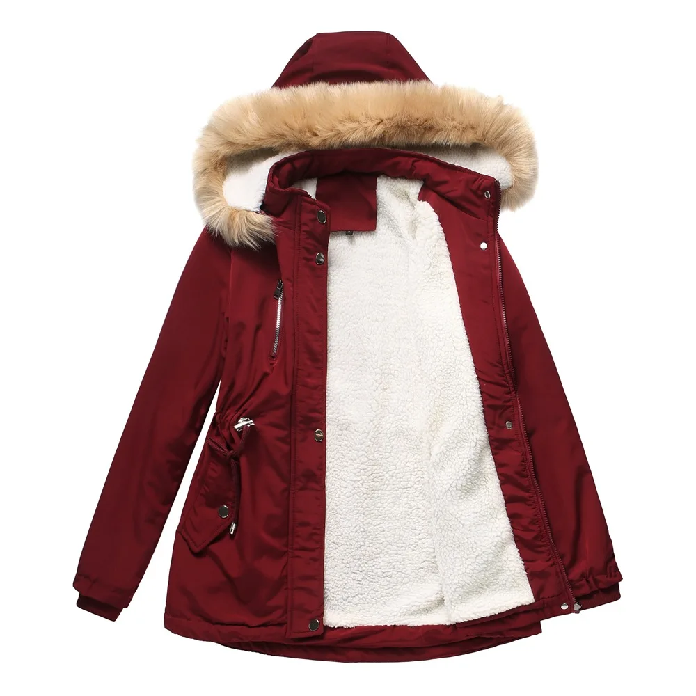 Winter New Arrival Women's Dark Brown Hooded Mid-Length Coat, Stylish and Warm Thick Jacket. Khaki, Black, Blue, Pink Parkas.