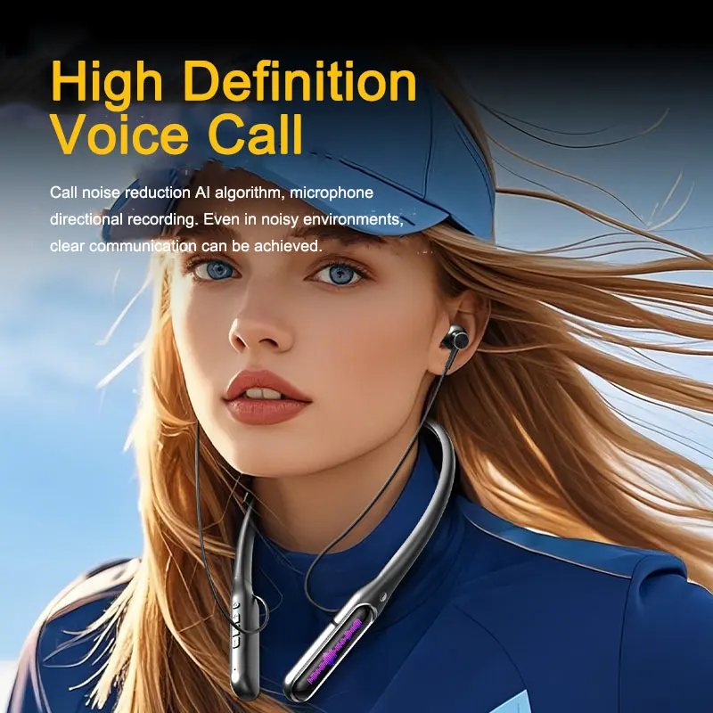 EARDECO إلغاء الضوضاء بلوتوث 5.4 سماعة رأس باس سماعات لاسلكية مع ميكروفون سماعات بشريط حول ياقة الملابس صوت ستيريو Hifi