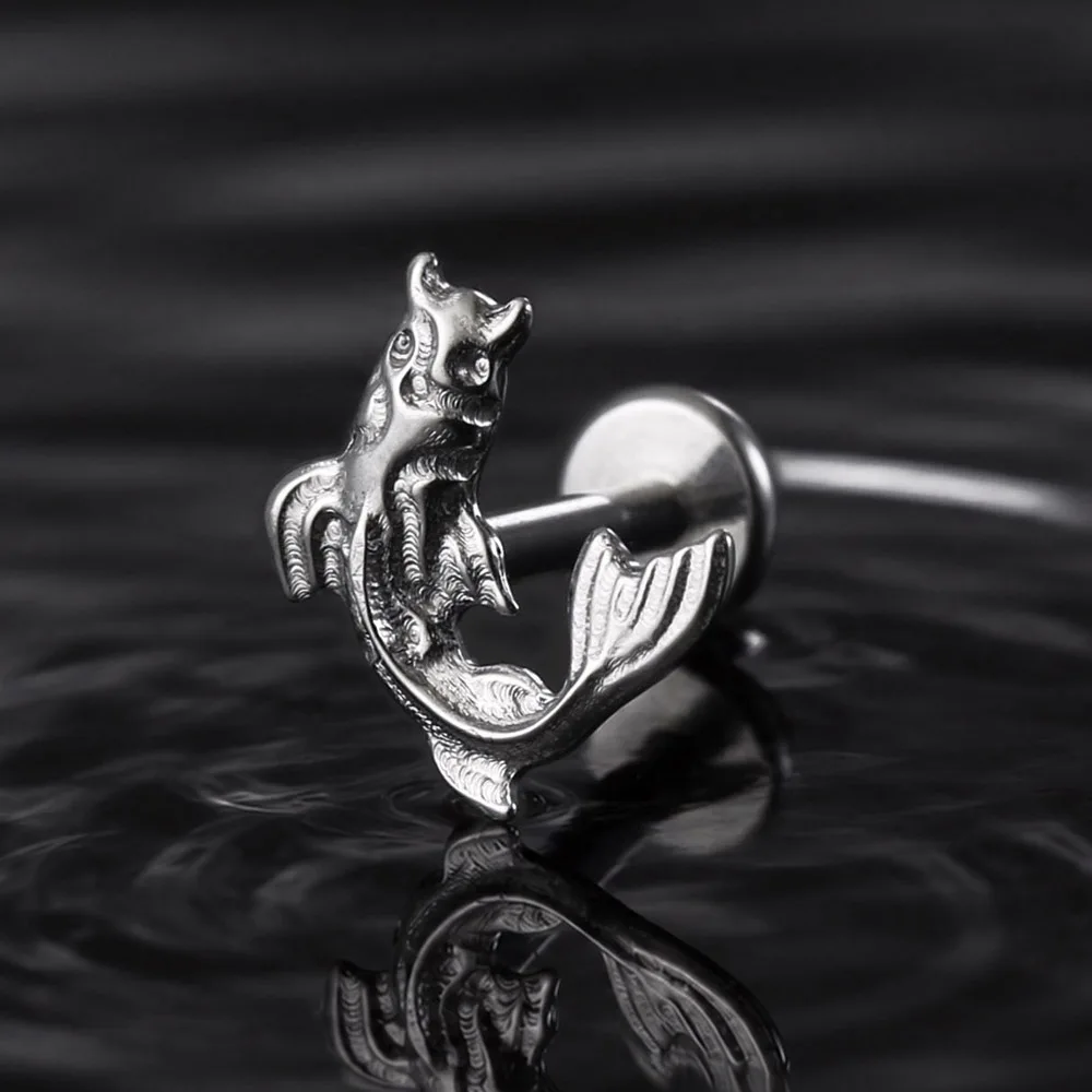 Casvort 1 Stück ASTM F136 Titan Koi-Fisch Labret Piercing Lippen-Nasenring Flacher Ohrstecker Gewindeloser Helix Conch Schmuck – Detail 5