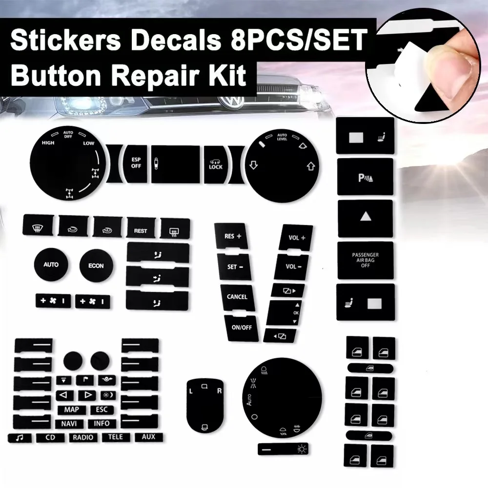 1Set Car Front Radio Button Decal Sticker with Navigation Repair For VW Touareg 2004 2005 2006 2007 2008 2009 Accessories