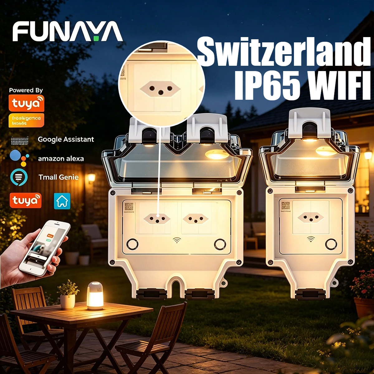 

FUNAYA Switzerland Tuya Outdoor Waterproof Socket IP66 Wifi Smart Power Outlets Wall Plug AC Sockets with Timer Home Appliance