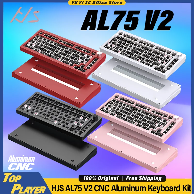 

HJS AL75V2 Customized Mechanical Keyboard Kit 2.4g BT Three Modes Wireless Gasket CNC Aluminum FR4 HIFI Five Layer Filling