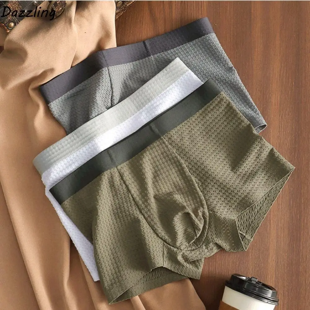 

Comfortable Solid Color Men Boxer Briefs Mesh Underpants Ice Silk Panties Lingerie Seamless Underwear for Men Summer