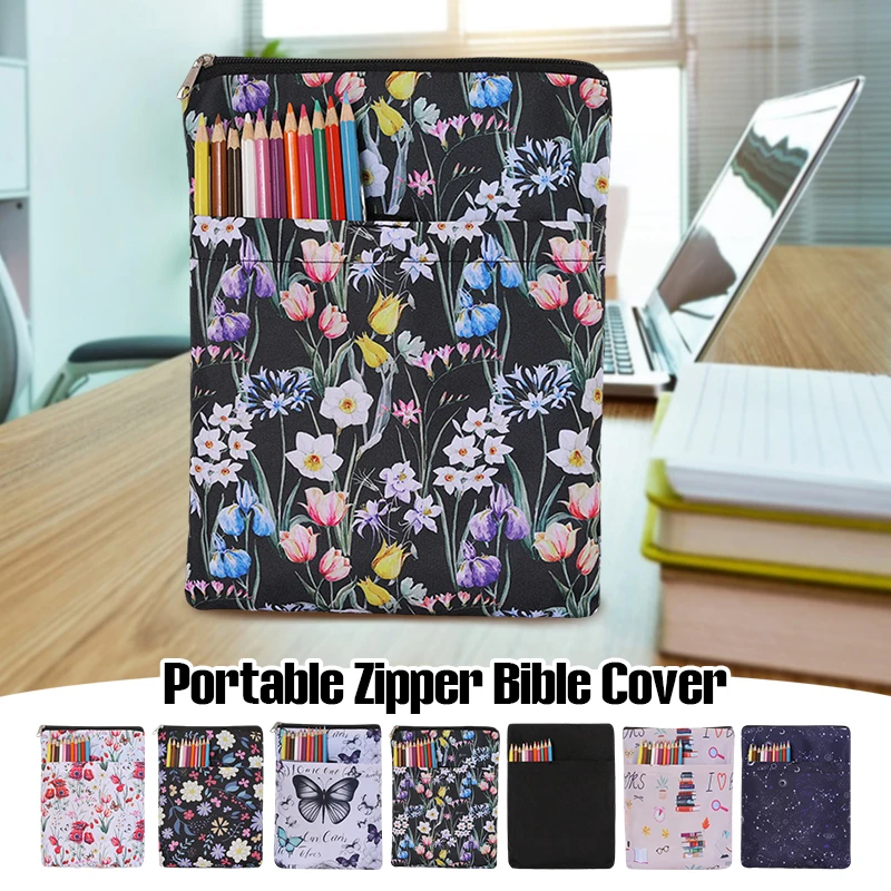 1pc Book Sleeves Flowers Book Protector Book Covers for Paperbacks Washable Cloth Book Cover with Zipper and Extra Sleeve Pocket