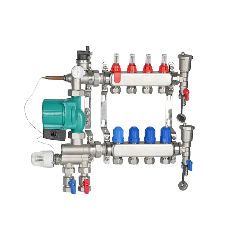 

Гидравлические системы: Надежный, гибкий коллектор из нержавеющей стали для теплого пола с термостатическим смесительным клапаном 1 BSP 3/4